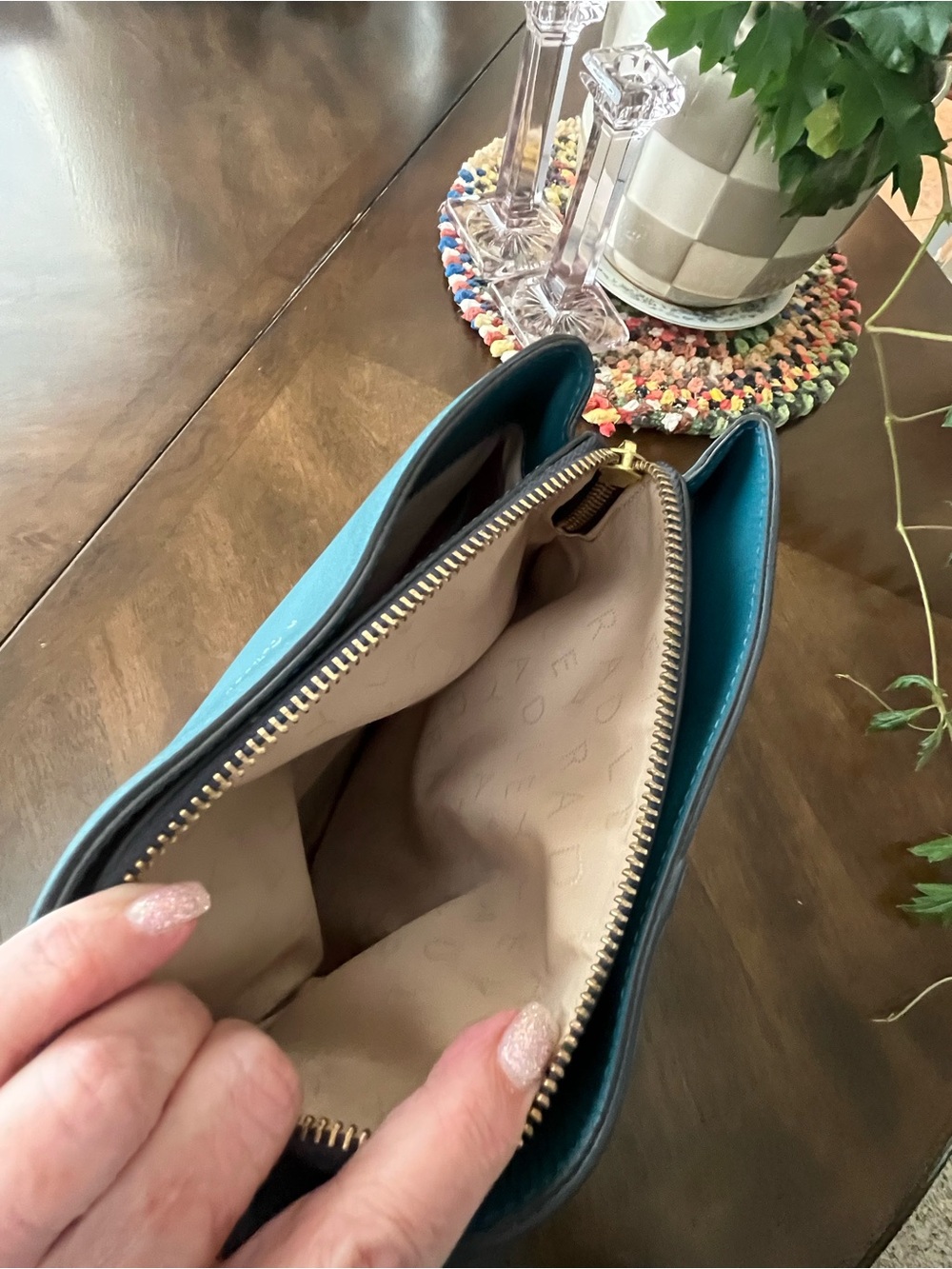 RADLEY / Teal (Blue-Green) Leather Shoulder Bag - Picture 4 of 7